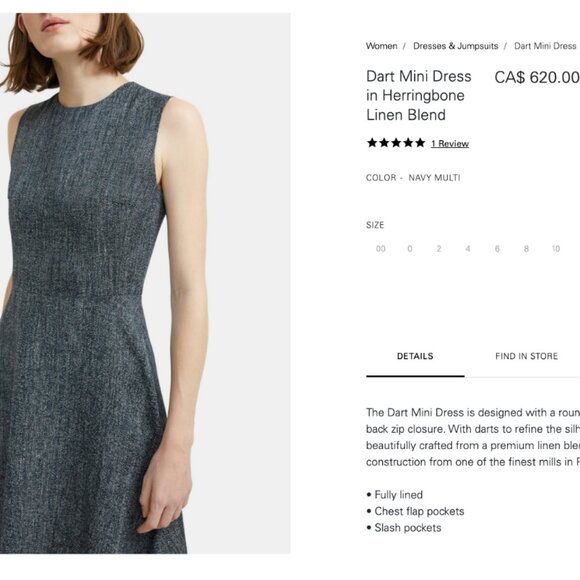Theory Dart Mini Midi Dress In Herringbone Linen Fit & Flare Formal Work Office - Picture 10 of 11